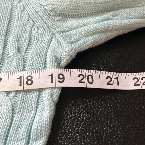 VINEYARD VINES Cable Knit Shine Crewneck Sweater Mist Green Ribbed Sz L - Picture 7 of 8
